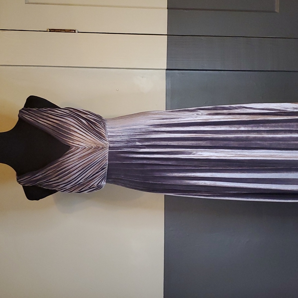 Pleated Gray Velvet Formal Gown Maxi - Picture 2 of 6